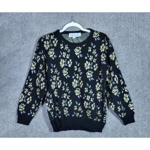 Vintage Kate Collins Sweater Womens Size Medium Black Metallic Gold Silver USA
